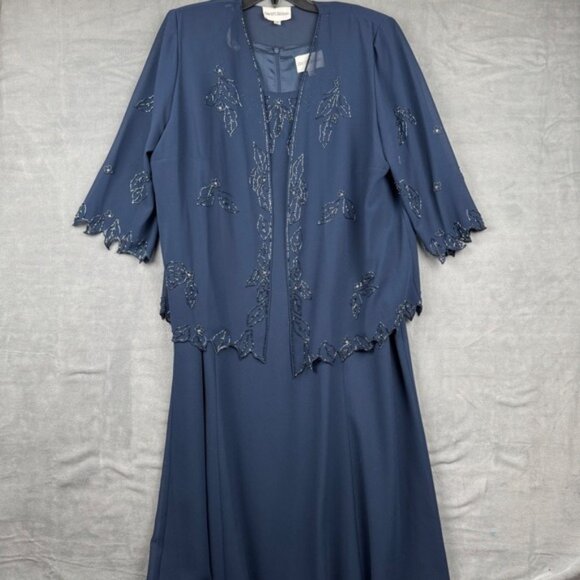 David's Bridal 2 Piece Navy Blue Beaded Mother of the Bride Dress 20WP - Picture 1 of 11